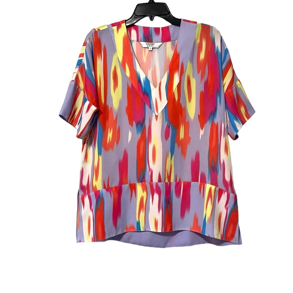 Crosby By‎ Mollie Burch Multicolor Artsy Boho Hippie V Neck Shirt Size Small